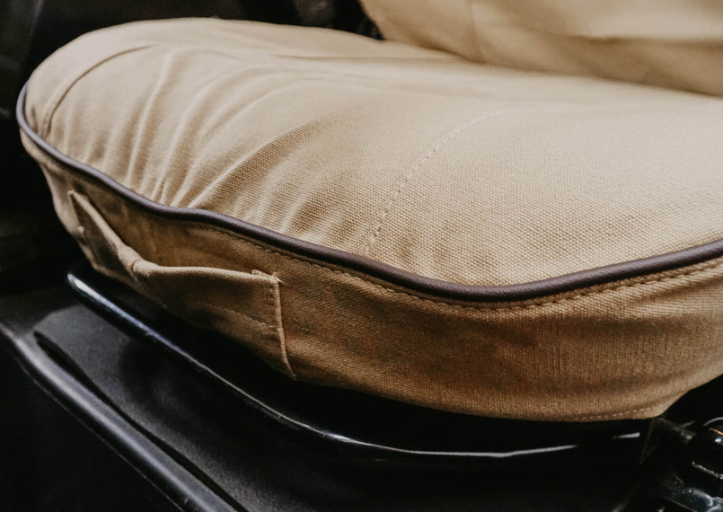 EXT019-1 - Front Outer Seat Covers (Pair) - Defender Pre 2007 - Sand Canvas - By Exmoor Trim Image 7