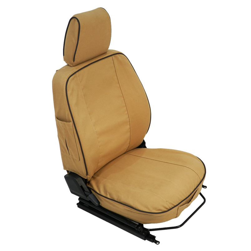EXT019-1 - Front Outer Seat Covers (Pair) - Defender Pre 2007 - Sand Canvas - By Exmoor Trim Image 1