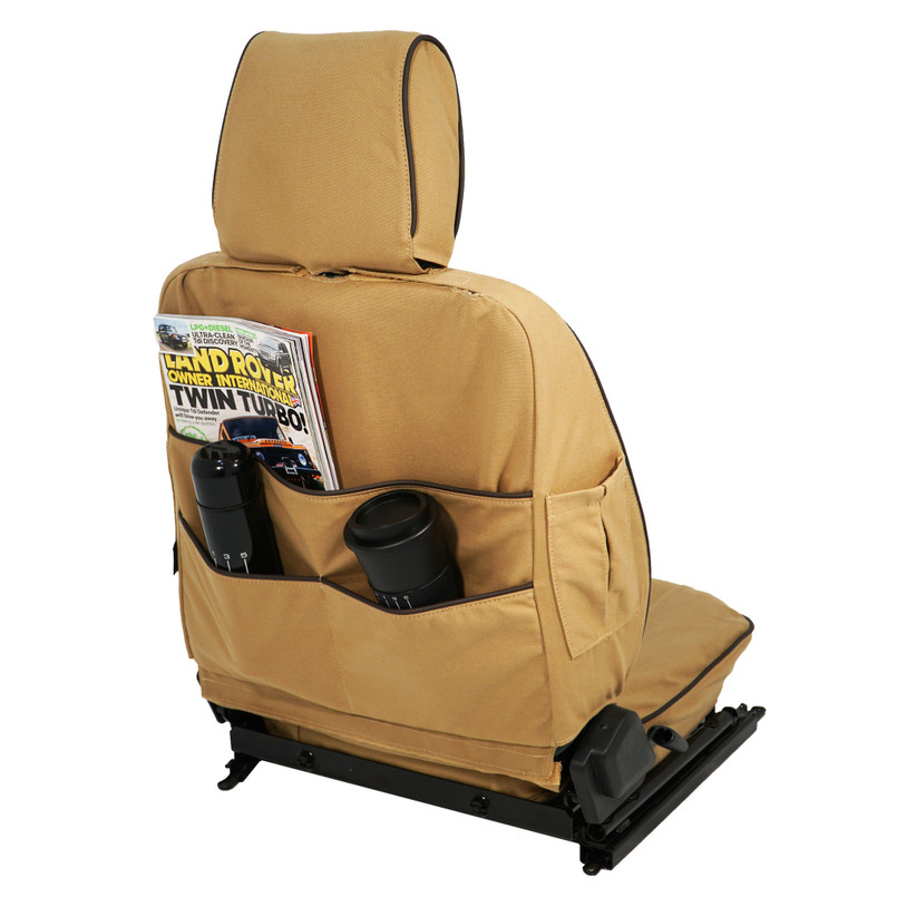 EXT019-1 - Front Outer Seat Covers (Pair) - Defender Pre 2007 - Sand Canvas - By Exmoor Trim Image 16