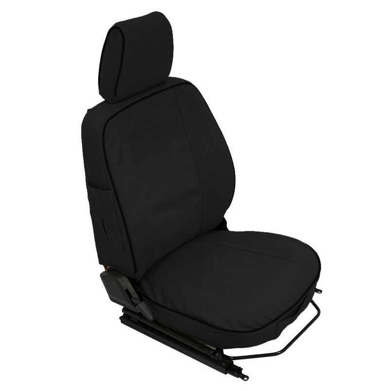 EXT019-45 - Front Outer Seat Covers (Pair) - Defender Pre 2007 - Black Canvas - By Exmoor Trim Image 4