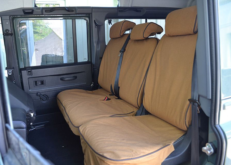 EXT019-10 - 2nd Row 60/40 Split Seat Covers - Defender Puma / TD4 from 2007 onwards - Canvas Sand - By Exmoor Trim Image 1