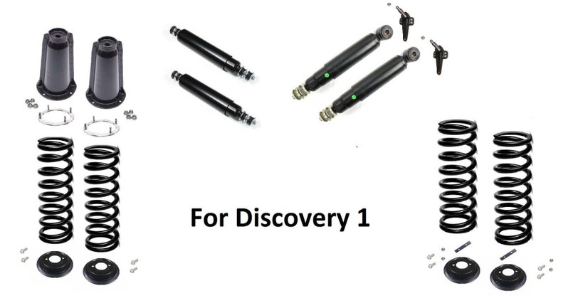 LRC1032 - Discovery 1 Front and Rear Full Suspension Kit Fits Discovery 1 from 1989-1994 - Shocks, Springs, Turrets, Rings. Seats, Shock Brackets Image 1