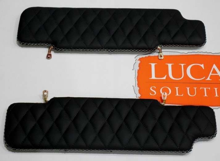 LRC34125 - Defender Sun Visor Kit - Black Diamond Quilted Leather with White Stitch by Lucari - Comes as a Pair Image 3