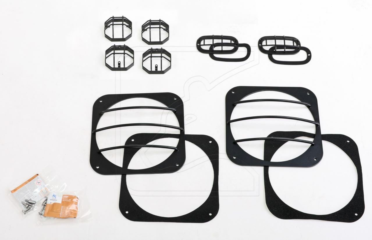 NASGQ-F8-VAPB - Type Q Lamp Guard Kit for Land Rover Defender by Nakatanenga - 8 Lamp Front Kit - Stainless Steel and Powder Coated Image 1