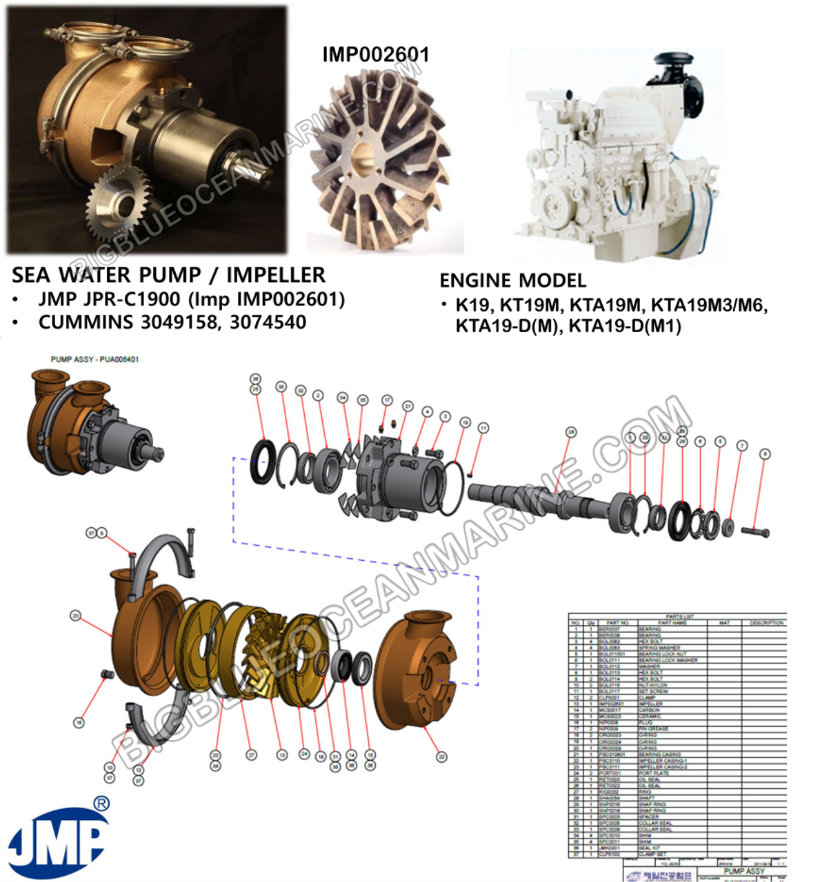 JMP BRONZE IMPELLER #IMP002601
(Exploded View Parts Illustration JPR-C1900)