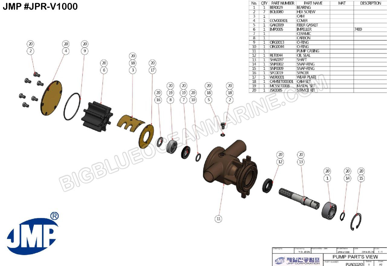 JMP Marine Volvo Penta Engine Cooling Seawater Pump #JPR-V1000 