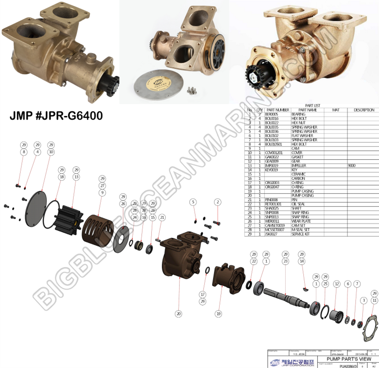 JMP Marine Detroit Diesel Engine Cooling Seawater Pump #JPR-G6400. Replaces  Detroit Diesel 8927296