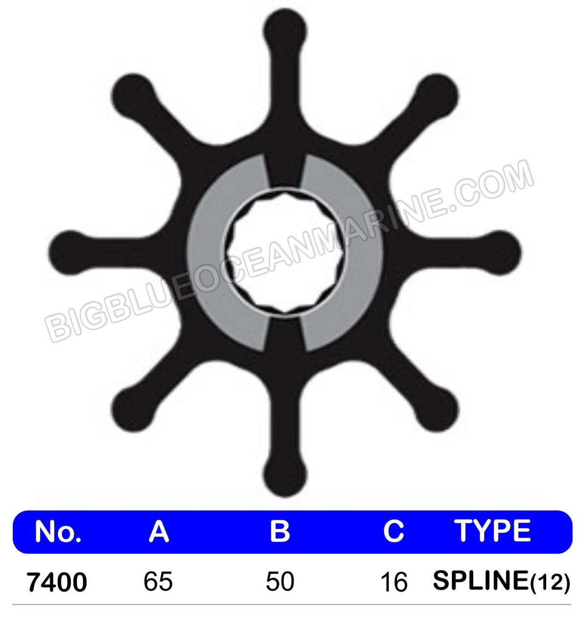 JMP Marine Flexible Bilge Impeller #7400-02. Replaces Jabsco 920