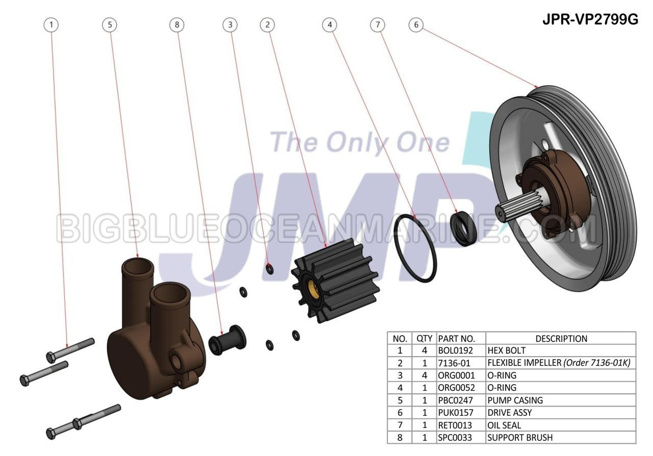 JMP Marine Volvo Penta Replacement Gasoline Engine Cooling Pump 