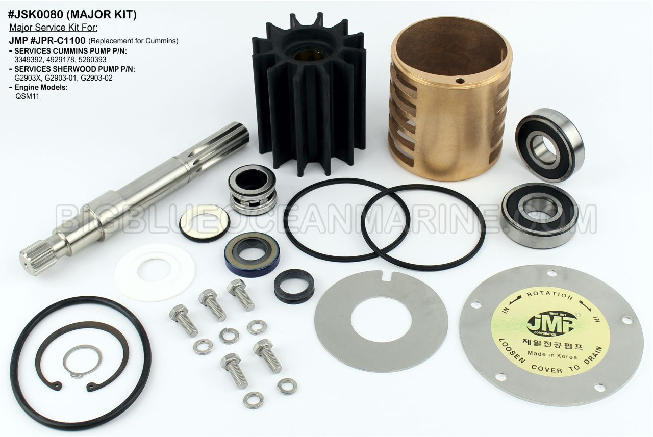 #JSK0080 JMP Marine Cummins & John Deere Engine Cooling Seawater Pump Major Service Parts Kit. Replaces Kit Cummins 4930629, John Deere DZ108626, Sherwood 25045