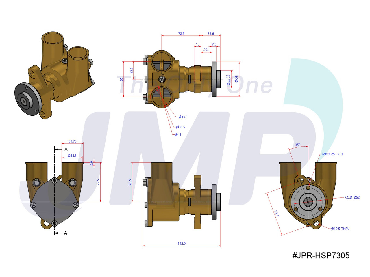 #JPR-HSP7305 JMP Marine Mercury Mercruiser High Speed Engine Cooling Pump  (Replaces 897345016