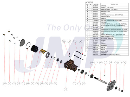 #JPR-S7635 JMP Marine John Deere Replacement Engine Cooling Seawater Pump Exploded View Diagram #JPR-S7635 JMP Marine John Deere Replacement Engine Cooling Seawater Pump Exploded View Diagram