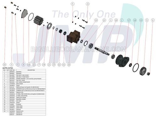 #JPR-C0700 JMP Marine Cummins Engine Cooling Seawater Pump Exploded View Parts Diagram