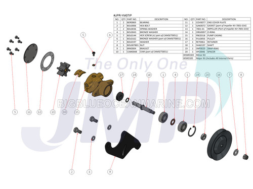 #JPR-YM07IP JMP Marine Yanmar Replacement Engine Cooling Seawater Pump Exploded View Diagram #JPR-YM07IP JMP Marine Yanmar Replacement Engine Cooling Seawater Pump Exploded View Diagram