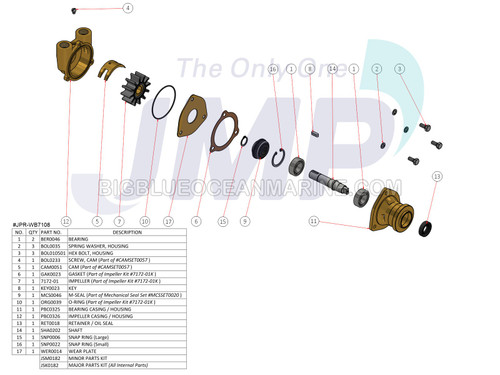 #JSM0182 JMP Marine Westerbeke Engine Cooling Seawater Pump Minor Service Kit Exploded View Parts Diagram #JSM0182 JMP Marine Westerbeke Engine Cooling Seawater Pump Minor Service Kit Exploded View Parts Diagram