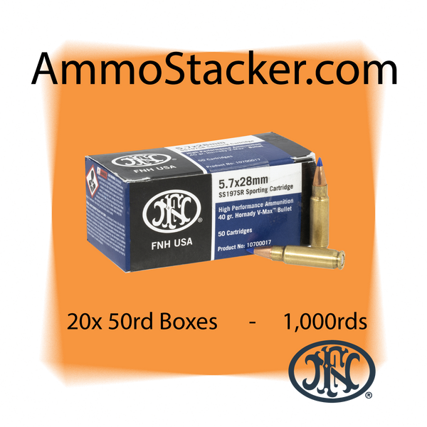 (BEAT UP RETAIL BOXES) FN 10700017 High Performance 5.7x28mm 40 gr Hornady V-Max  - 1,000rds
