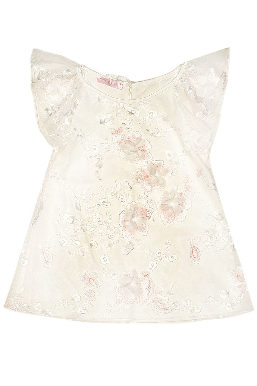 Biscotti 100 Ivory Blooming Romance Flutter Sleeve Dress - Pink Princess