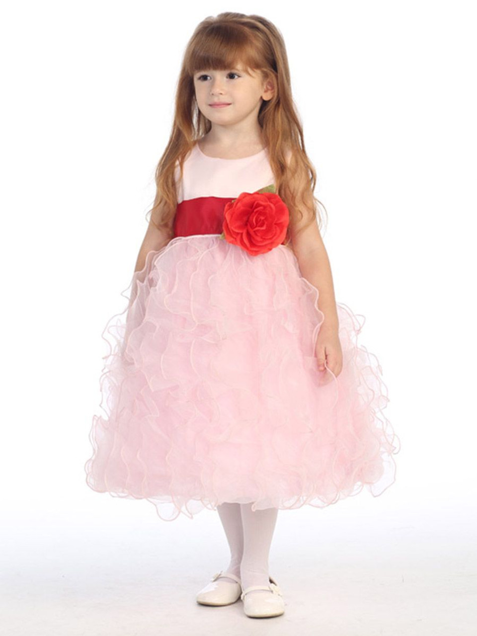 Blossom Pink Satin Bodice w/ Ruffled Organza Skirt - Pink Princess