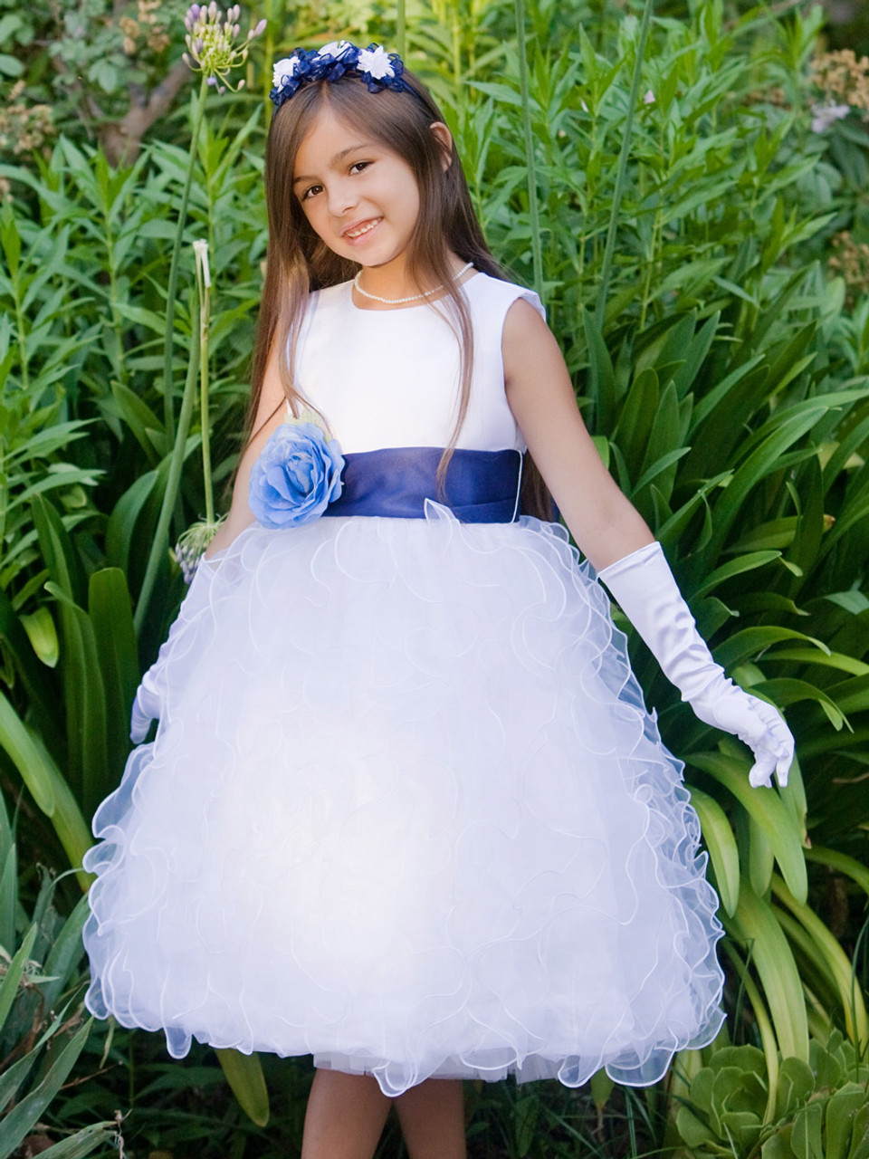 Blossom White Satin Bodice w/ Ruffled Organza Skirt - Pink Princess