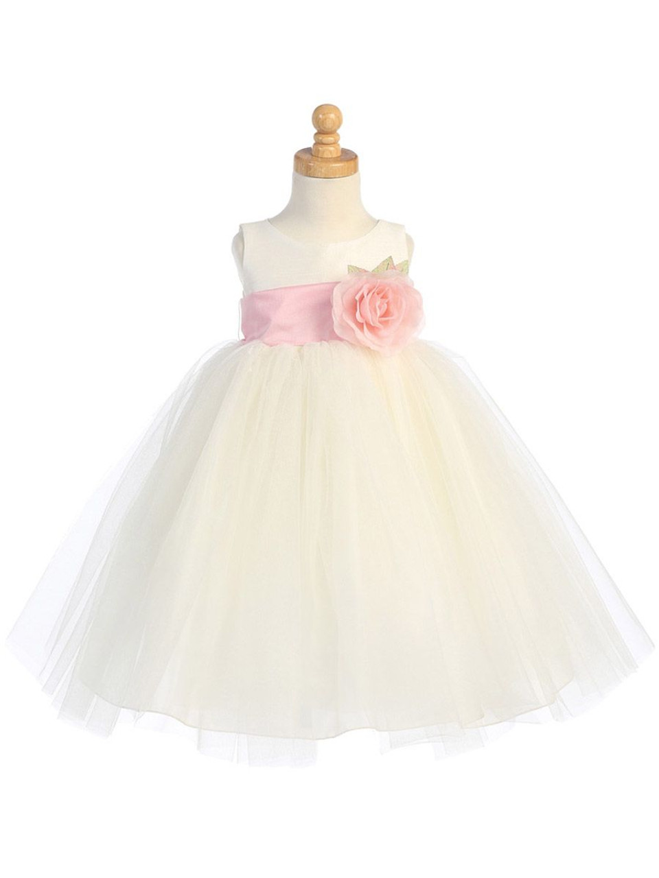 Blossom Ivory Poly Silk Bodice & Tulle Skirt Dress w/ Detachable Flower ...