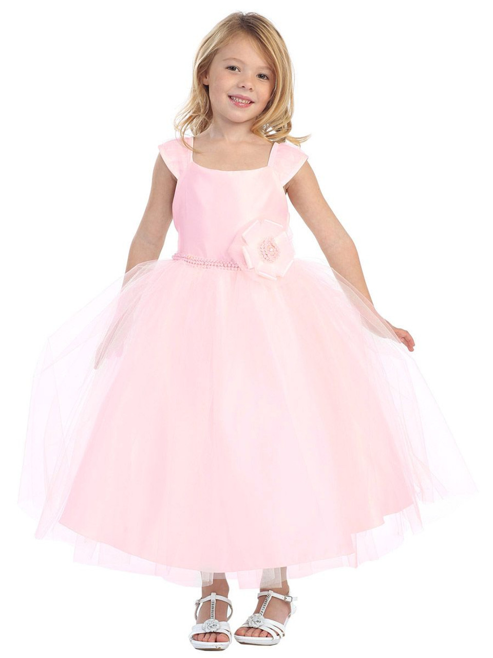 Pink Pearled Flower Mesh Dress - Pink Princess