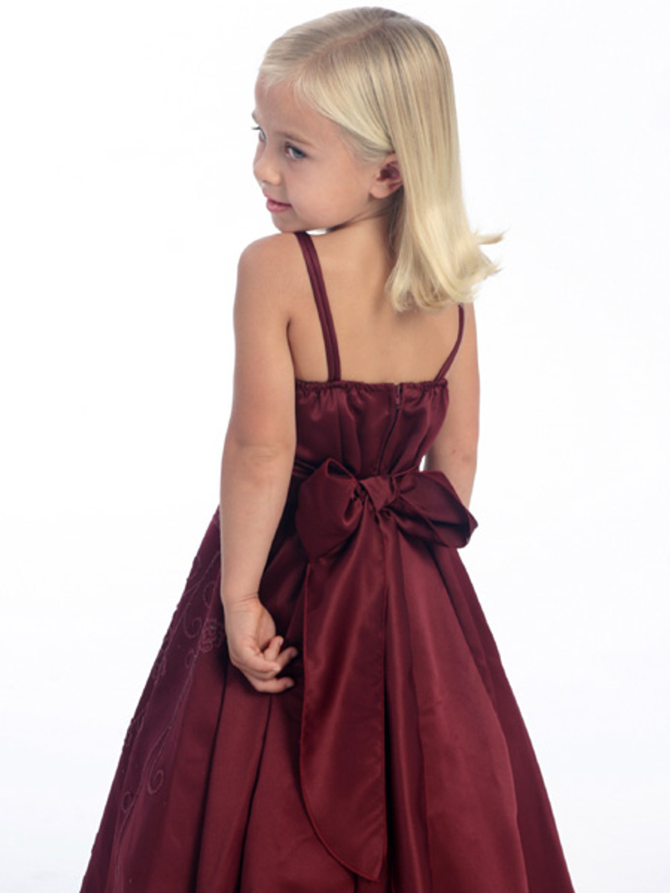 Sweet A-Line Flower Girl Dresses | Long Burgundy with Sequin & Bow Tie