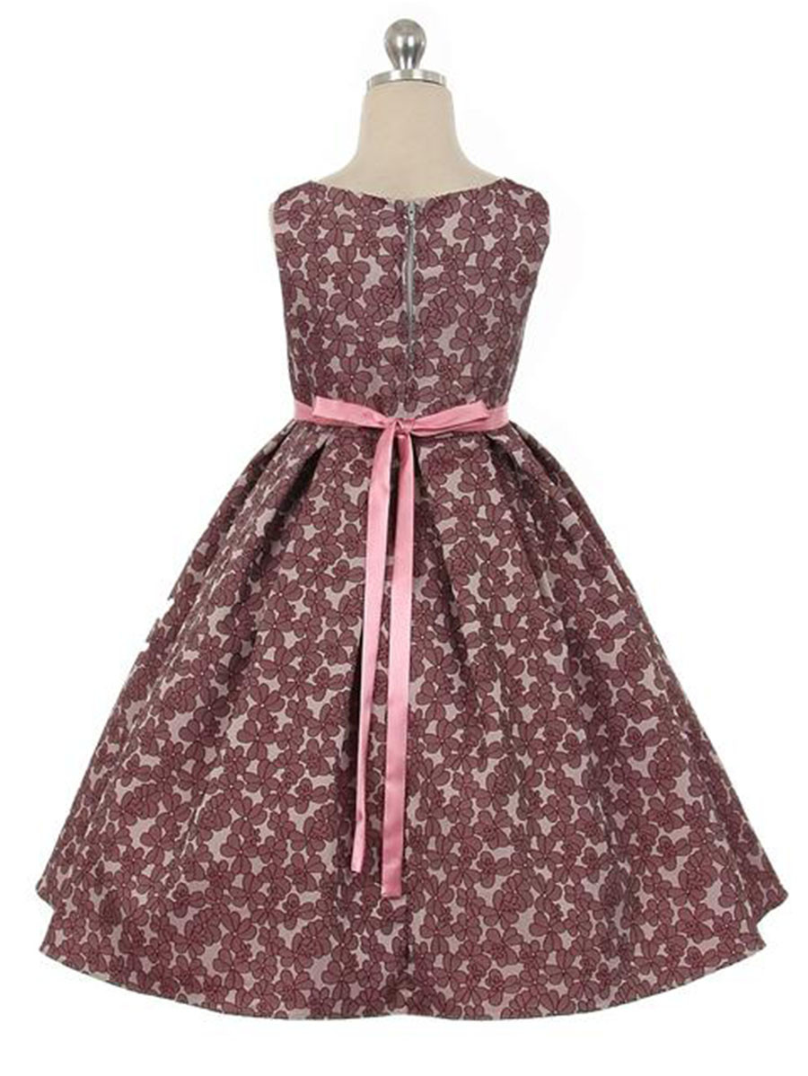 ワンピース Classic Floral Jacquard Dress(mauve pink Hibiscus Pink Floral Jacquard Square Neck Maxi Bridesmaid Dress