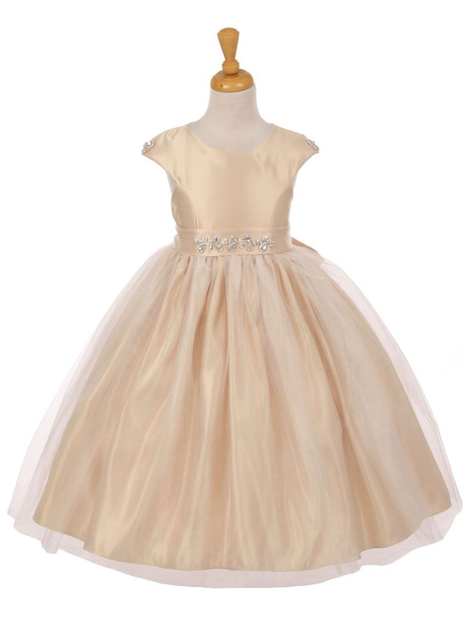 Champagne Shiny Tulle Dull Satin Rhinestone Dress - Pink Princess