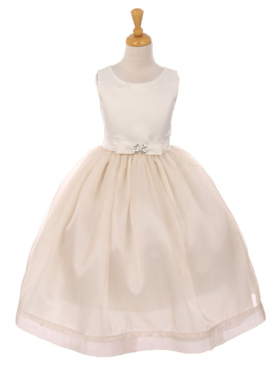 Champagne Satin & Flare Organza Bow Dress - Pink Princess