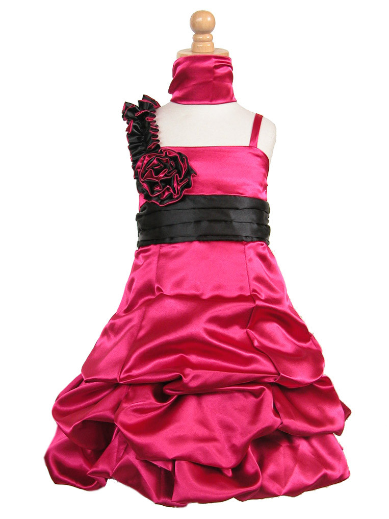 Fuchsia Satin Gathered Bubble Dress w 