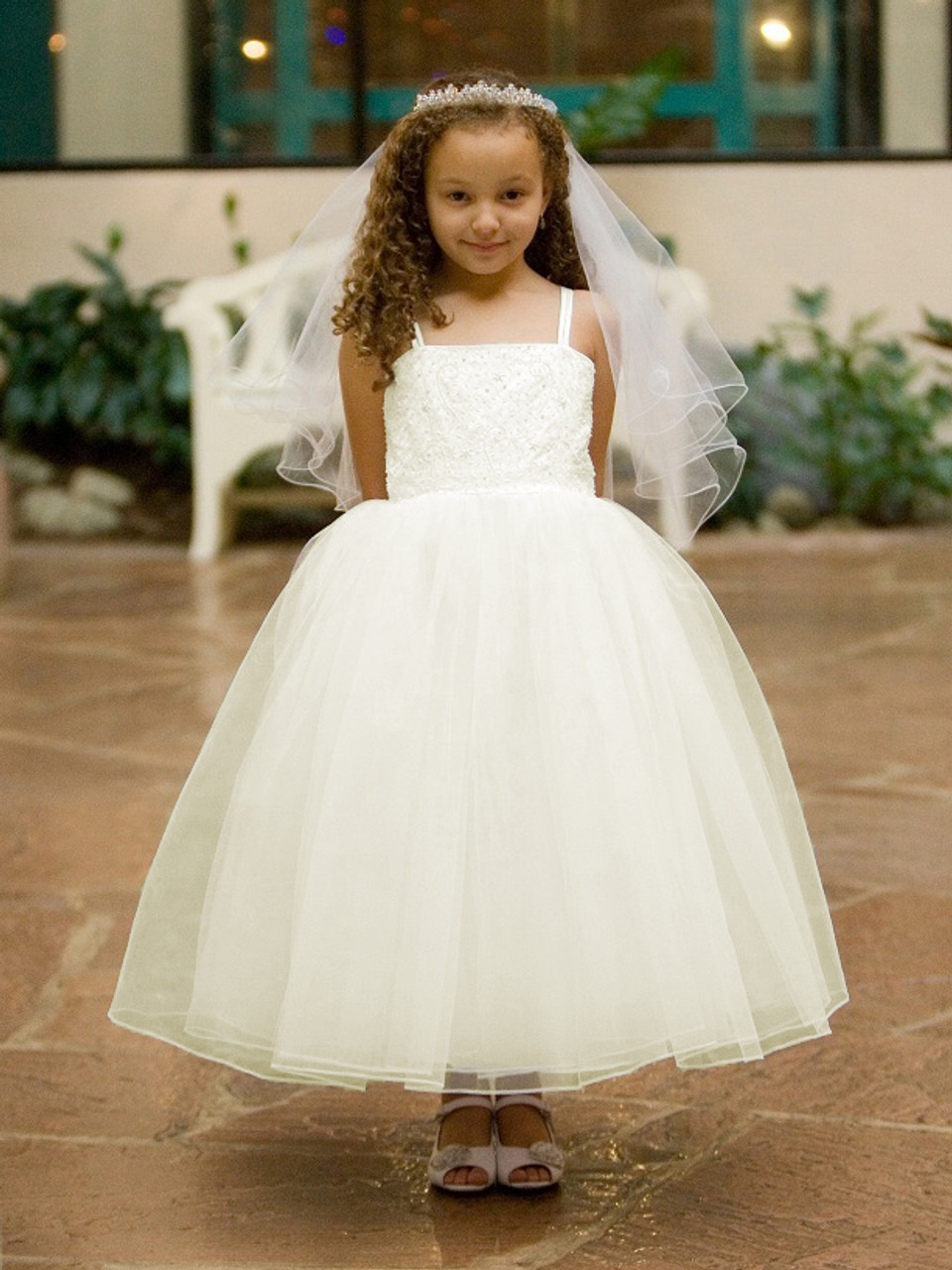 Ivory Princess Beaded Bodice w/ Layered Tulle Skirt Dress