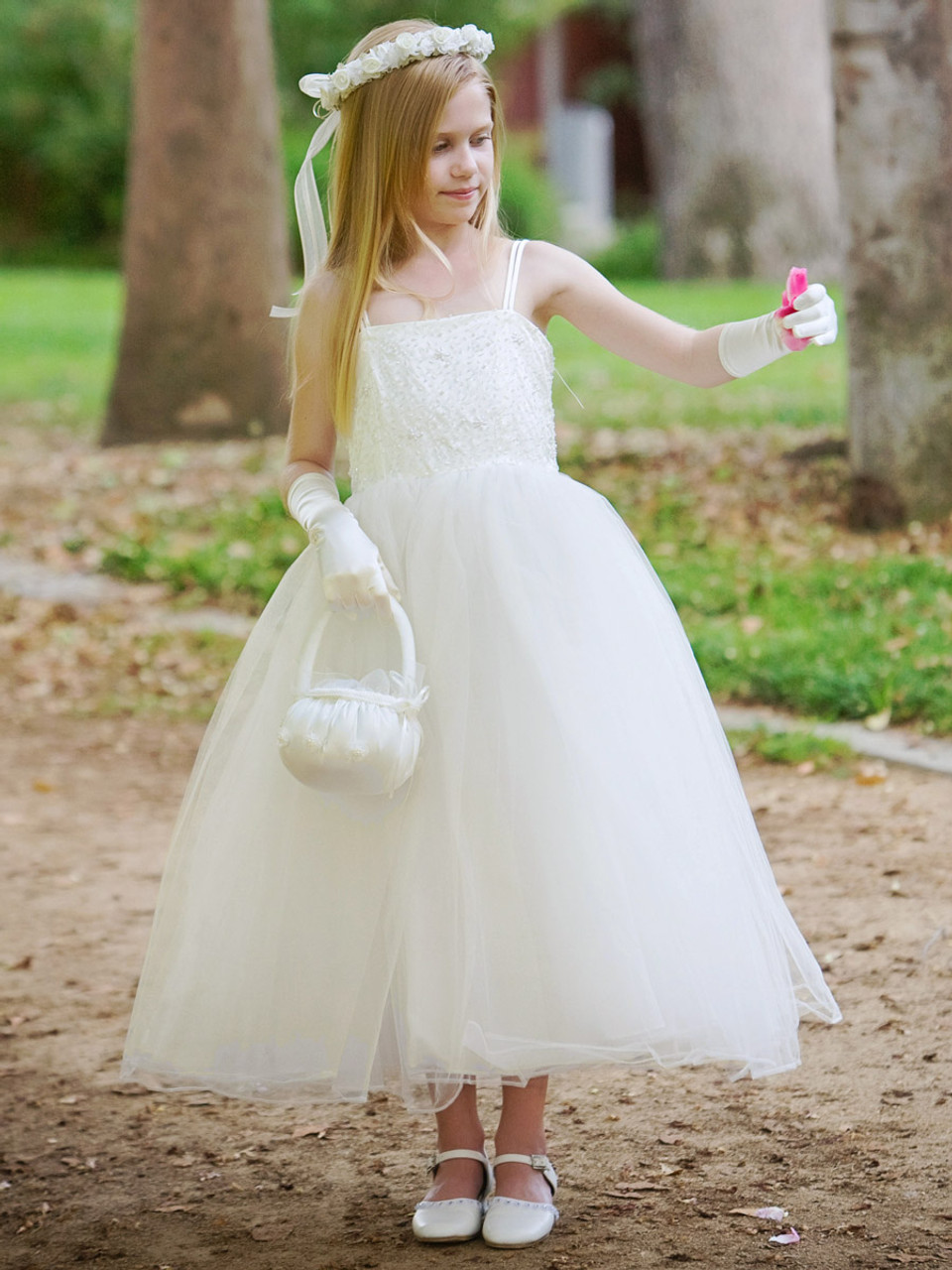 Ivory Princess Beaded Bodice w/ Layered Tulle Skirt Dress - Pink