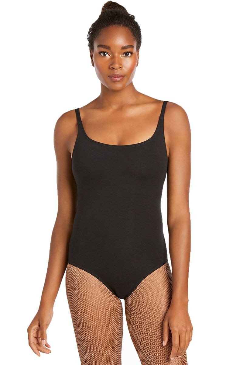 Basic Black Cotton Camisole Leotard – Soft Full-Front Lining