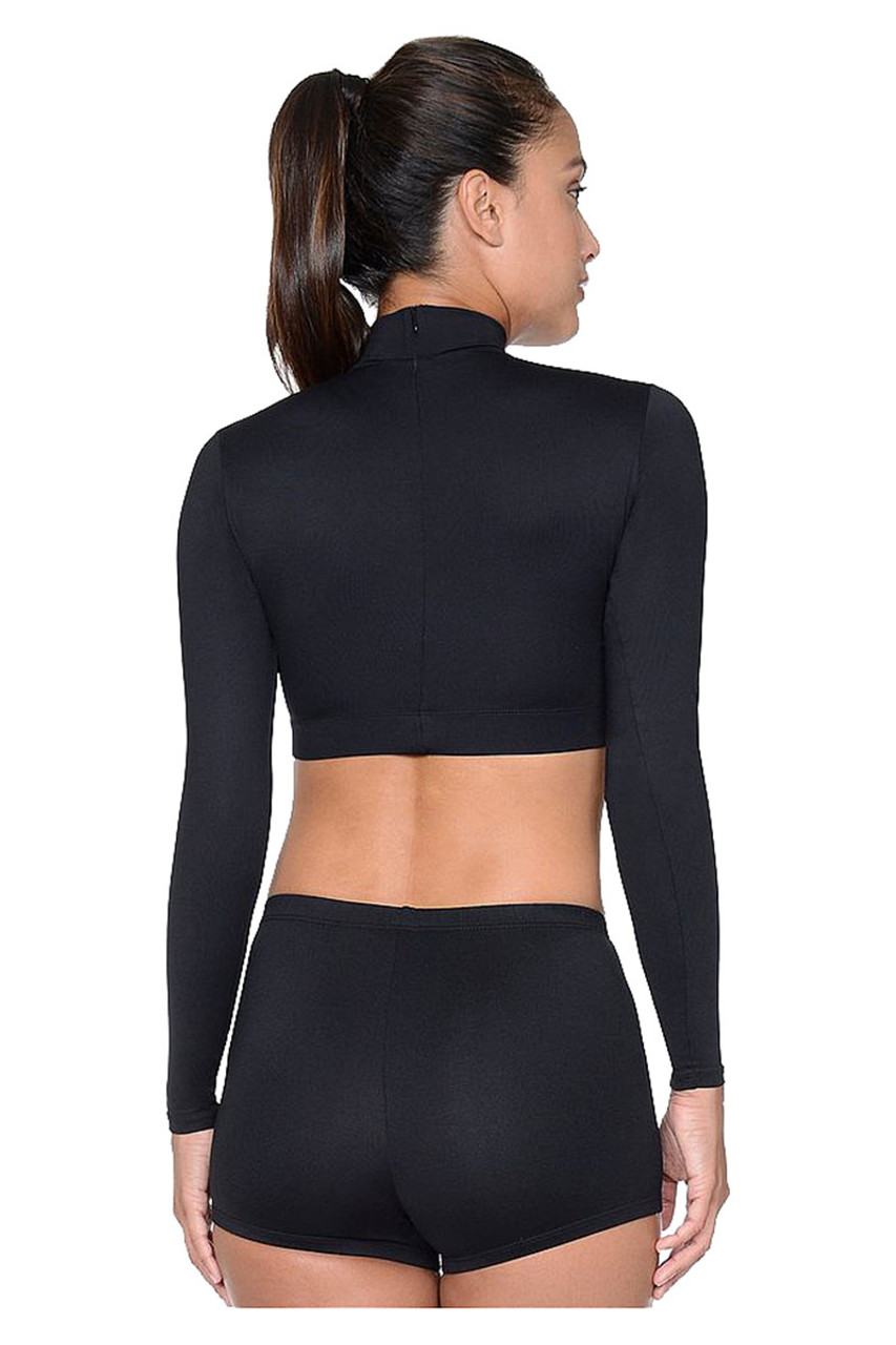 Danskin 3914 Womens' Black Nylon Mock Turtleneck Crop Top