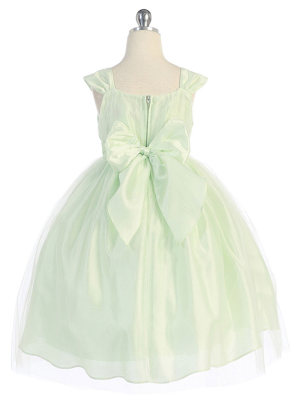 Mint Empire Waist Tulle Dress w/ Poly Silk Sleeve & Sash - Pink Princess