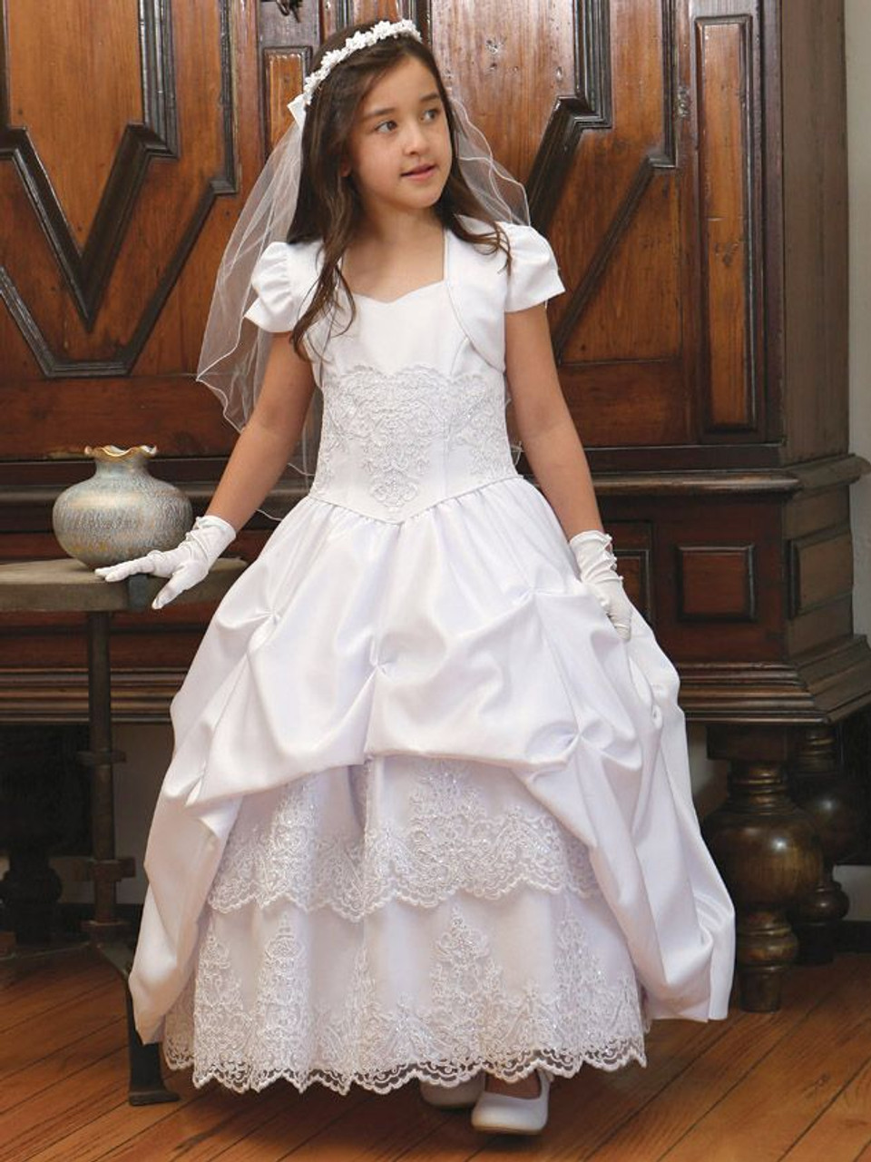 Long Sleeves Luxury Floral Lace Appliques Flower Girl Communion