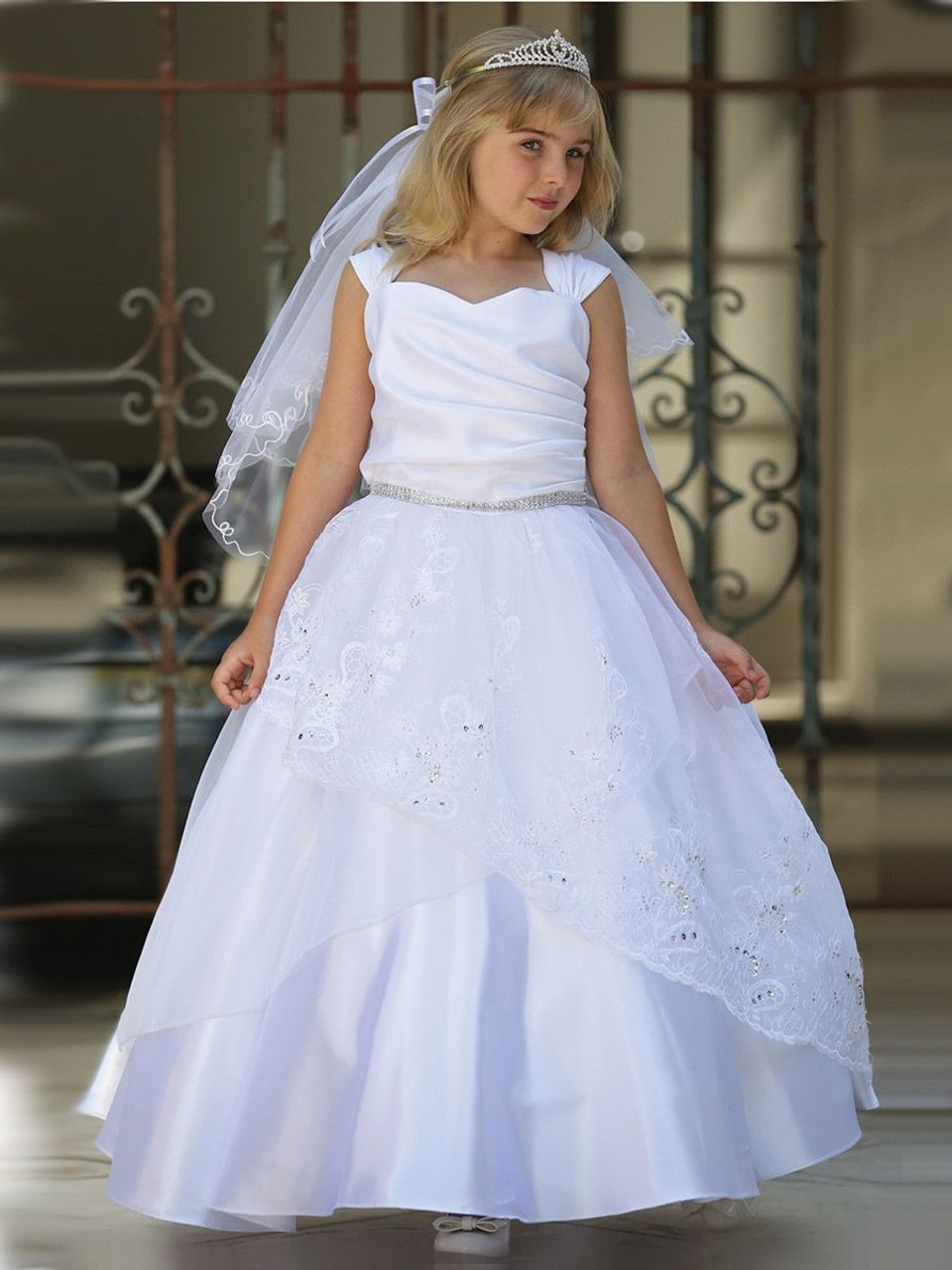 Kids Green Net With Satin Gown For Girls - EVERWILLOW - 3886453