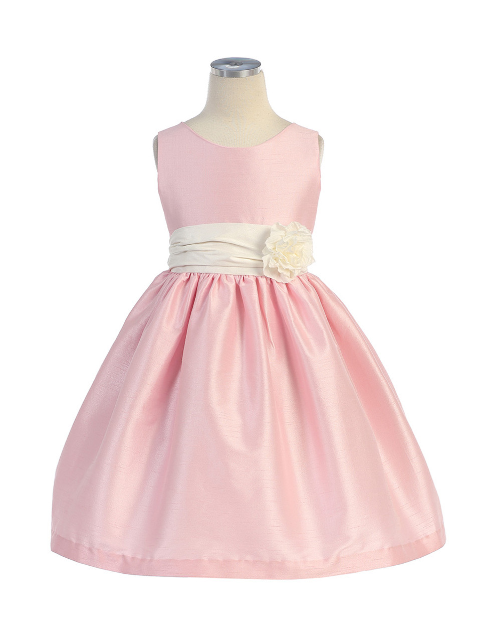 Girls Peach And White Silk Applique Party Dress — cutedoll