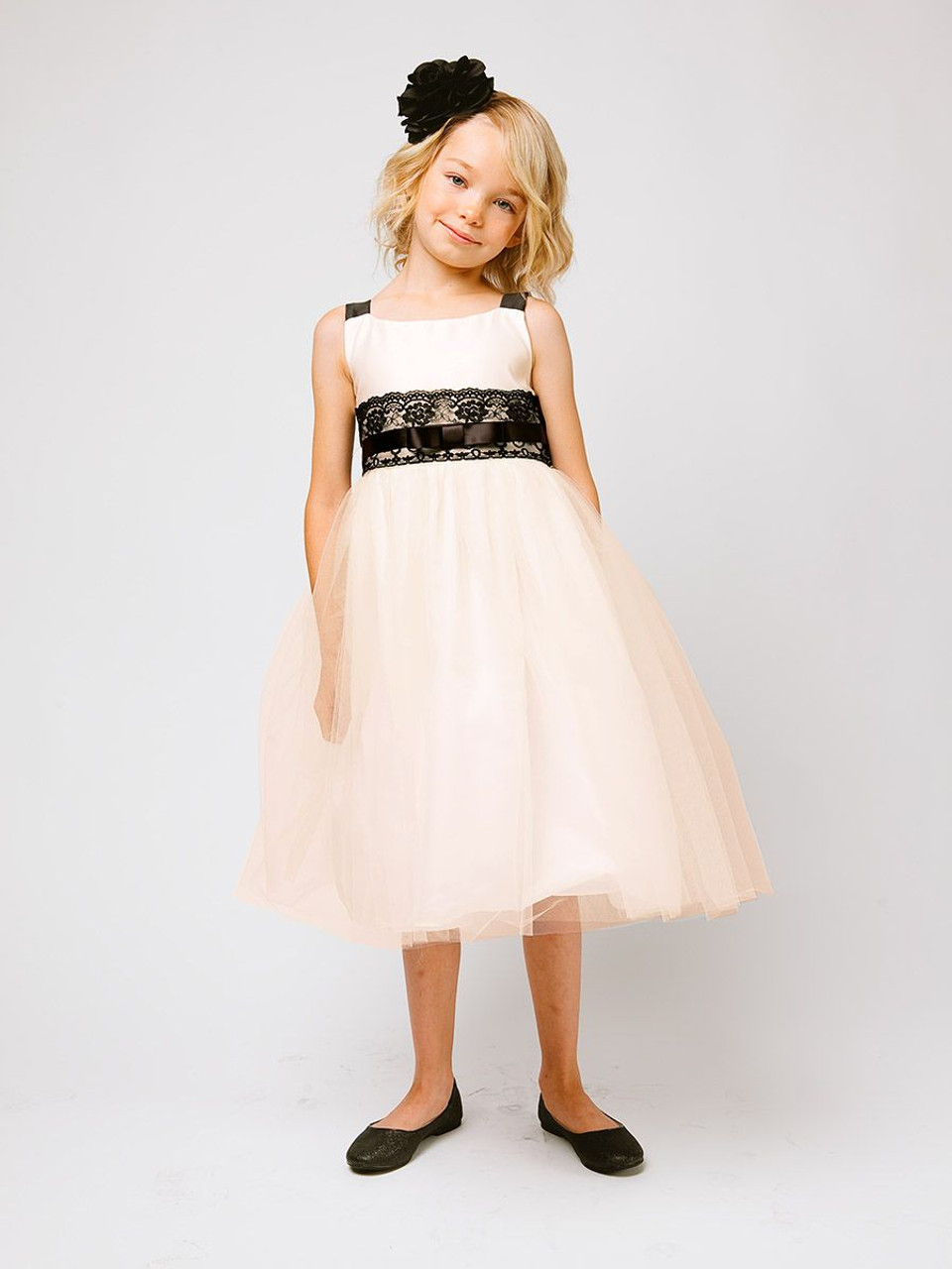 Champagne Satin & Tulle Lace Dress - Pink Princess