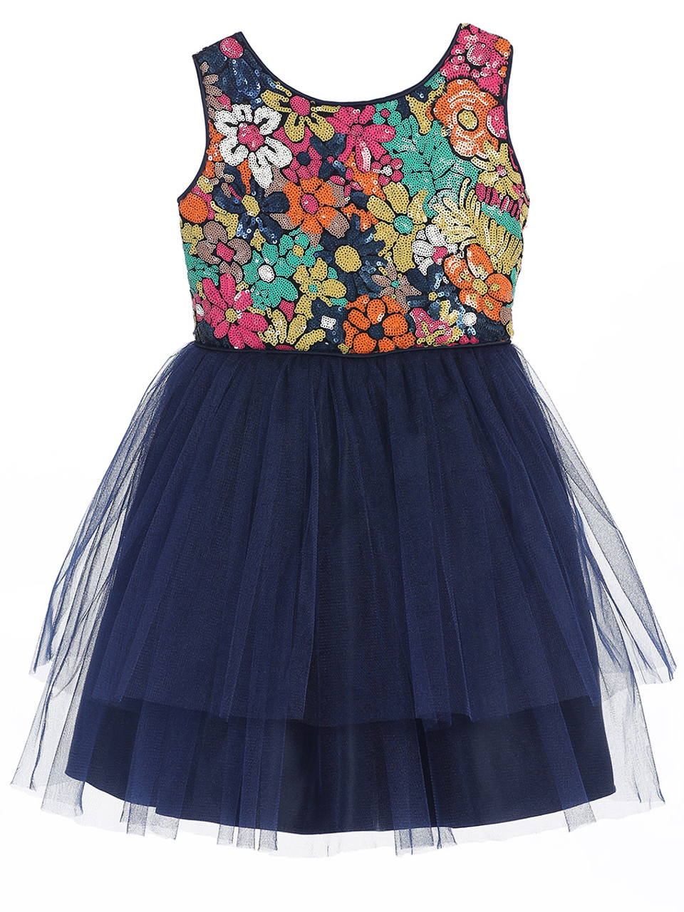 ワンピース EMBROIDERY TULLE TIERED DRESS peach-satin-bodice-layered-