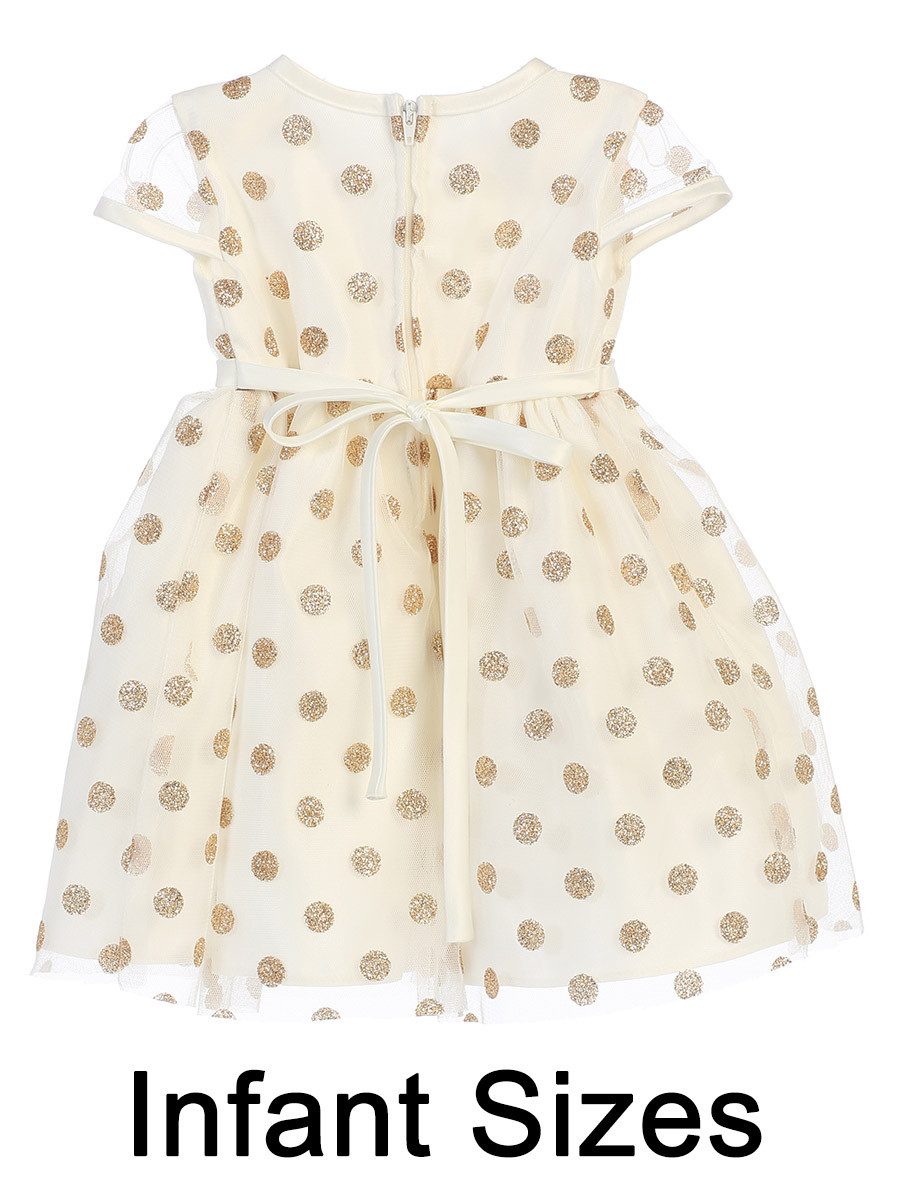 Ivory Glitter Polka Dot Mesh Dress - Pink Princess