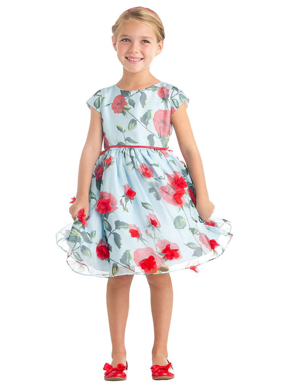 Blue Rose Chiffon w/ Petal Skirt Dress - Pink Princess