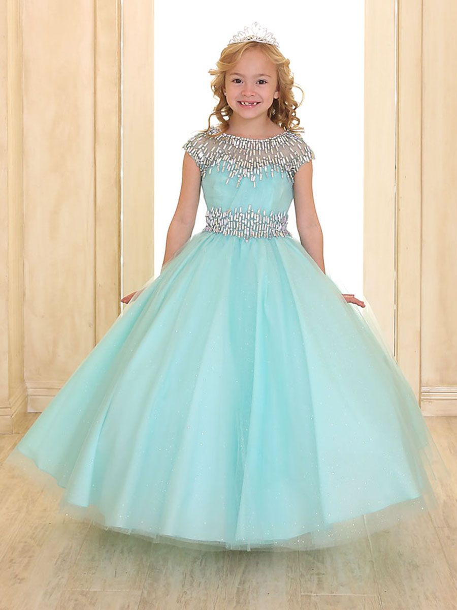 Aqua Cap Sleeve Sparkling Organza Ball 