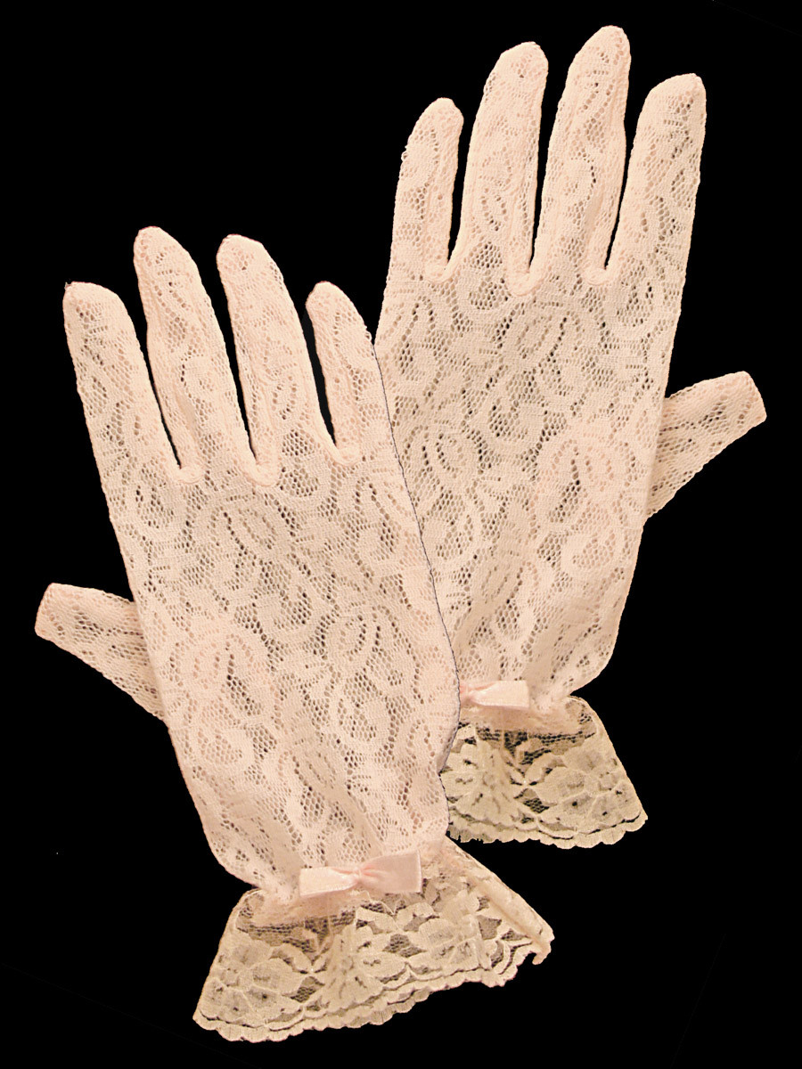 Peach Ruffled Lace Gloves - Pink Princess