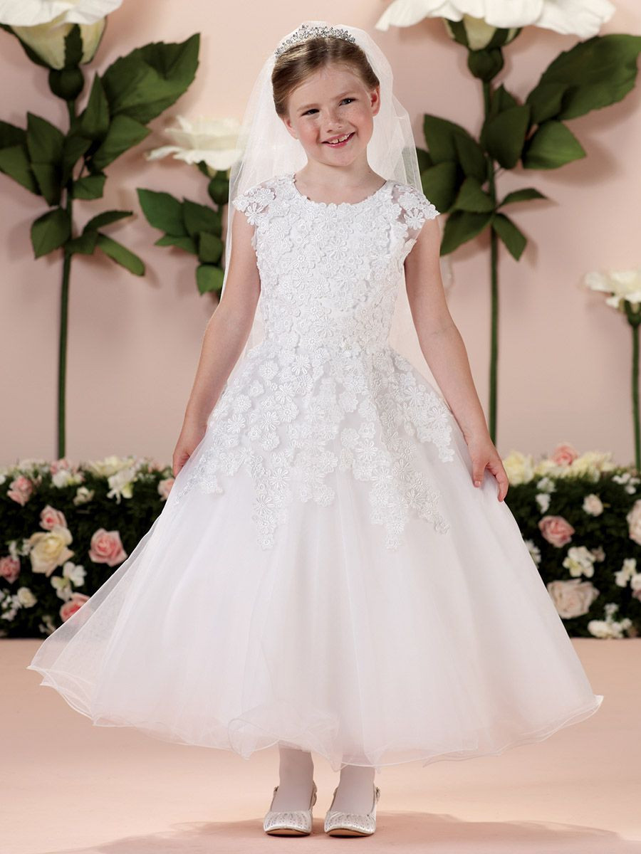 Joan Calabrese Satin & Tulle Dress w/ Illusion Venise Lace - Pink