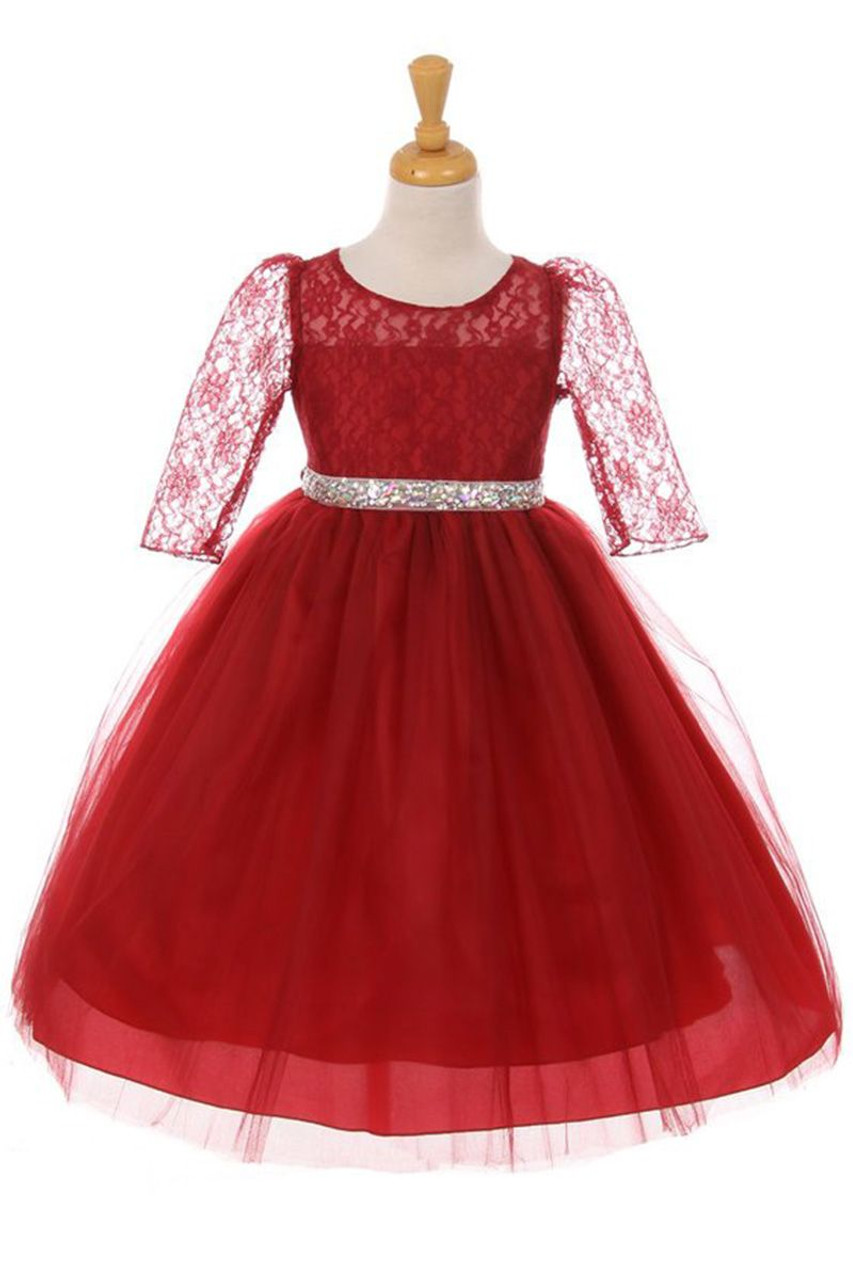 Lace Dress with Rhinestone Belt