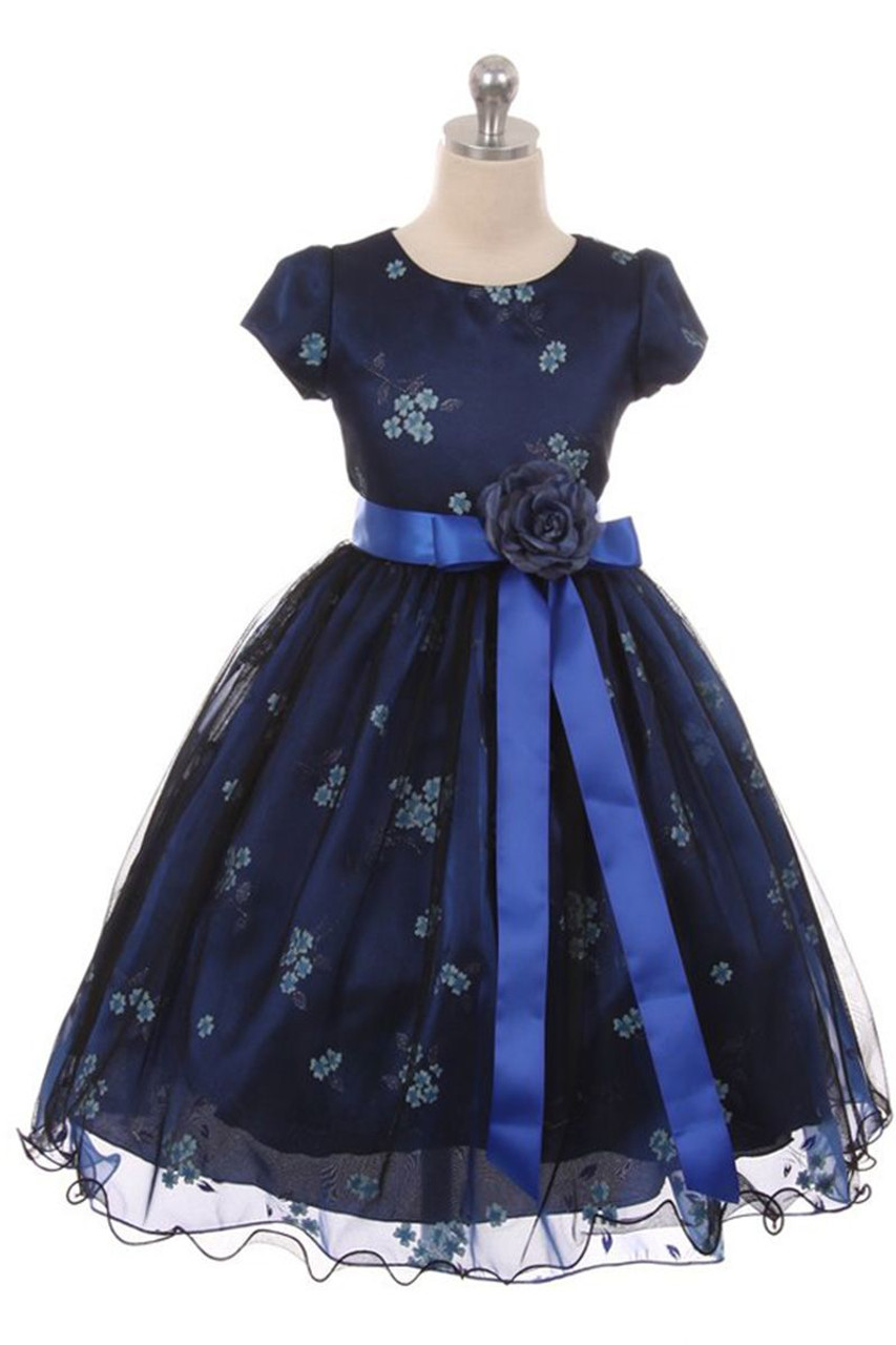 Kiki Kids 6419 Navy Blue Mesh Organza Flower Dress