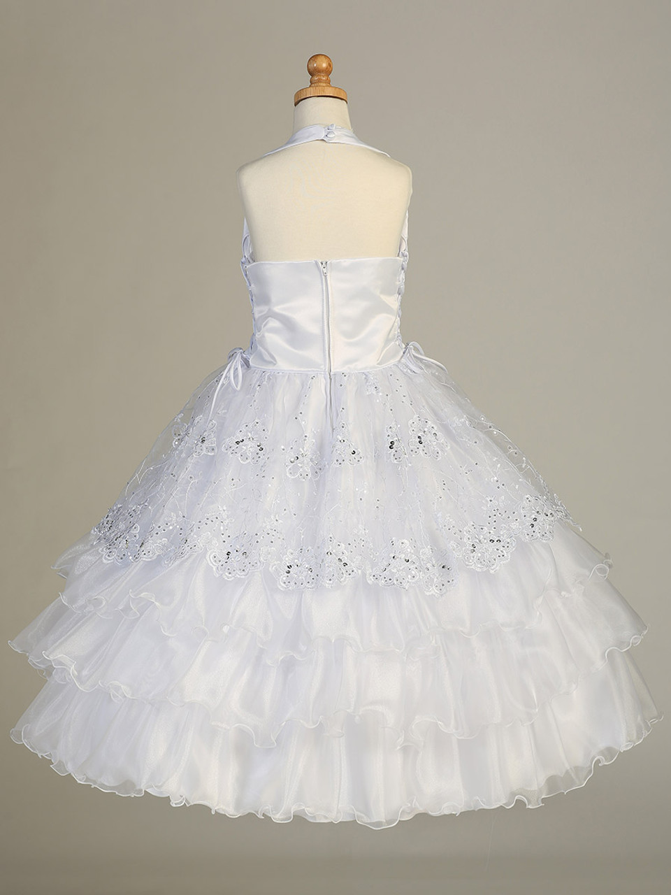 White Ruffle Layered Embroidered Organza Halter Dress w/ Sparkle Detail &  Bolero