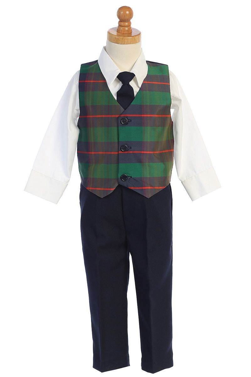 Lito C569 Green Plaid Vest \u0026 Navy Pant 
