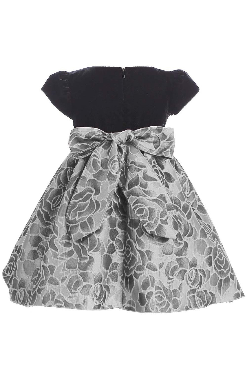 Swea Pea & Lilli C539 Black Velvet Dress w/ Silver Jacquard Roses